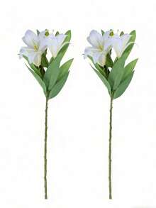1pc Plastic Simulated Flowers 3 Blooms 2 Fruits Lily, Simple Lily Flower Suitable For Flower Arrangement, Floral Decor, Indoor Vase, Garden, Window Sill, Wedding, Party, Graduation, Thanksgiving, Father's Day, 23.22 Inches - White - View 10