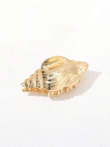 1pc Fashion Summer Beach Seashell Textured Striped Hair Clip, Women Elegant Holiday Hair Accessory, Ocean Element Hair Claw, Beach Decor, Beauty Hair Clip, Autumn/Winter Holiday Outfit Women Bandanas Winter Hair Accessories Elegant Claw Clip - Gold - View 5