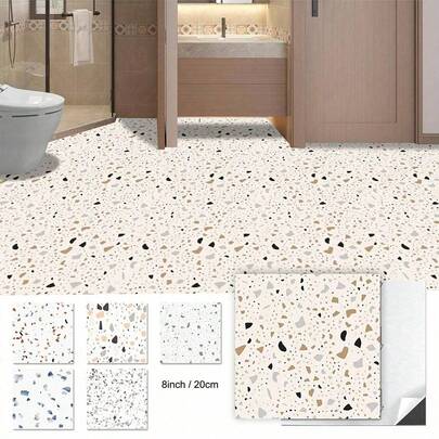 MORCART 20pcs/Set Self-Adhesive Floor Tiles, 20cm X 20cm. Waterproof Vinyl Floor Tiles With Peel And Stick Backing, Suitable For Kitchen, Living Room, Bathroom And Bedroom - Terrazzo Color