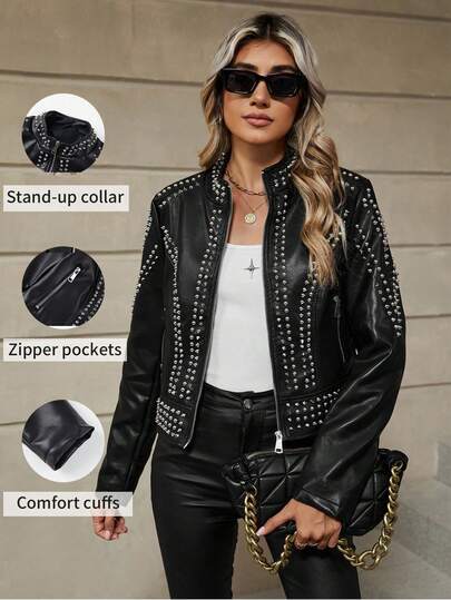 Chaqueta corta de piel sintética con flecos retro y cinturón para mujer, primavera/otoño