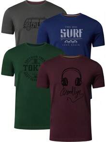 Camiseta de algodón para hombres Full Time Sports, paquete de 4 PRINT-001 - Negro - Ver 7