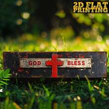 2D Flat, 1pc Vintage GOD BLESS Metal Sign - Red Cross Religious Wall Decor - Heavy-Duty Iron Plaque For Home, Church, Cafe, Garage - Christmas, Thanksgiving, Halloween Decoration - 4x16 Inches - No Wiring Needed - Spiritual Gift Idea, Religious Wall Art, Cafe Decoration, Home Blessing, Home Decorators, 2D Flat - Multicolor - View 1