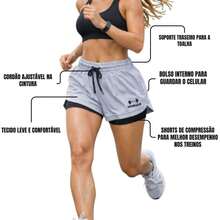 Kit Of 2 Women's Double Shorts 2 In 1 With Hidden Pocket For Cell Phone, For Sports, Gym, Crossfit, Running. - 黑藍 - 查看 5