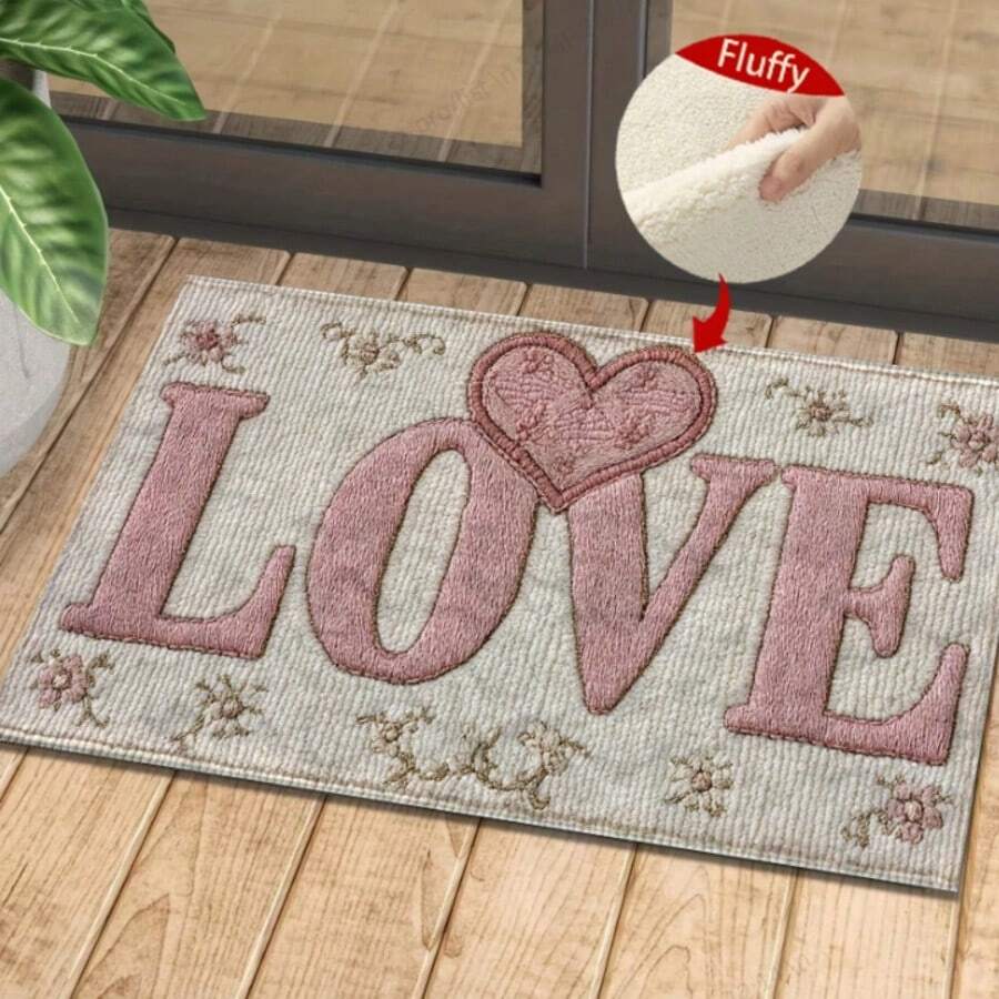 Valentine's Day Pink Heart Super Soft Microfiber Mat - Non-Slip, Quick-Drying, Absorbent, Faux Wool Plush, Suitable For Home Decor, Ideal For Kitchen And Bathroom - Multicolor - View 1