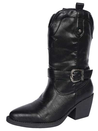 Women's Western Cowboy Boots In Europe And The United States, The New Western Style Features Metal Buckles With Pointed Thick High Heels. The Soles Of The Boots Are Non-Slip And Wear-Resistant, And They Are Not Tired. They Are Suitable For Daily Festivals, Ranch Cultural Cowboy Parties And Street Fashion.