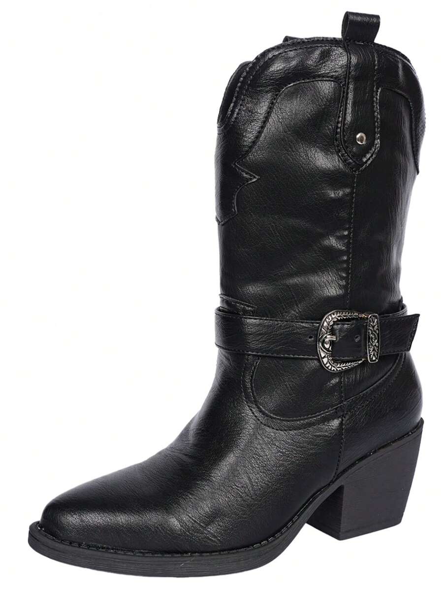 这款女士西部牛仔靴风靡欧美，采用全新西部风格设计，配有金属搭扣和尖头粗跟。靴底防滑耐磨，不易疲劳。适合日常穿着、参加节日庆典、牧场文化牛仔派对以及街头时尚活动。 - 棕色 - 查看 1