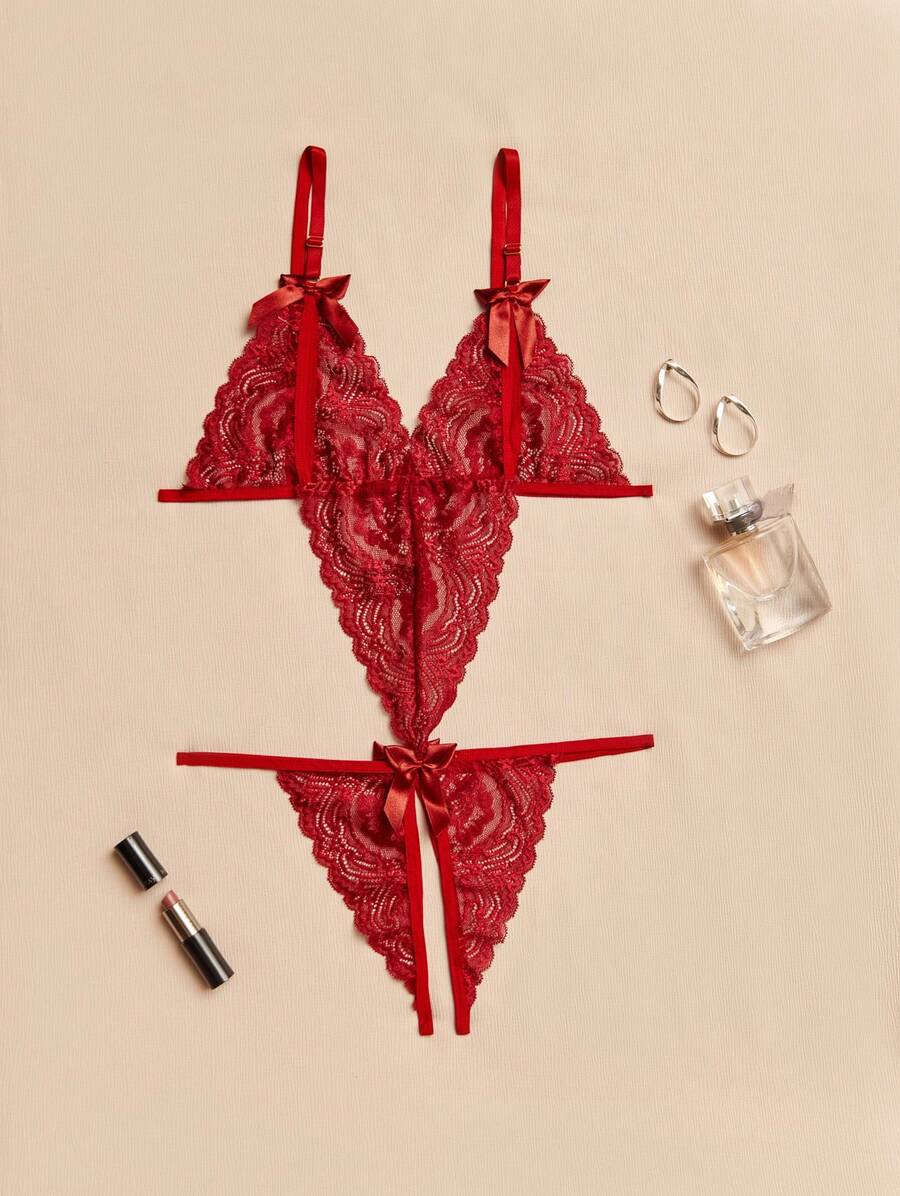 Women's Lingerie Body In Hurried Lace - 紅色 - 查看 1
