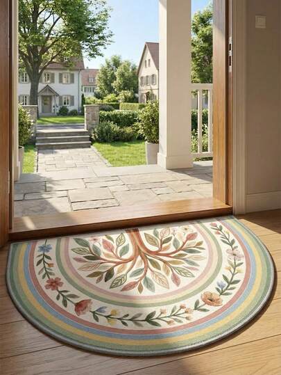 1pc Washable Fresh Natural Tree Of Life Velvet Doormat, Suitable For Doormats, Small Rugs, Welcome Mats, Carpets, Doormats, Outdoor Doormats, Kitchen Rugs, Home Decor, Front Doormats, Area Small Rugs, Outdoor Mats, Home Decor, Area Rugs, Garden Rugs, Washable Carpets
