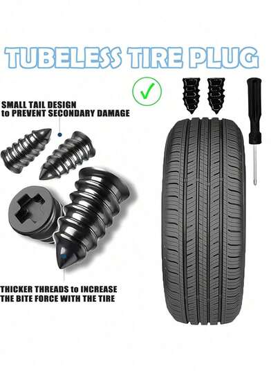 轮胎修补密封钉套装（含安装工具） - 橡胶补胎塞，适用于汽车、摩托车、卡车、踏板车 - 快速简便的自助式轮胎修补配件