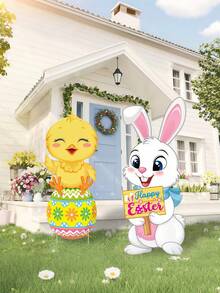 2pcs Easter Garden Decor Cute Rabbit And Chick Outdoor Lawn Stake, Perfect For Spring Party Supplies, Large Happy Bunny Decoration, Garden Yard Lawn Decor - Multicolor - View 8