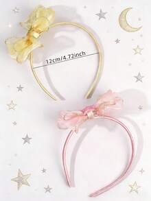 2件装优雅薄纱蝴蝶结发箍，星形装饰蝴蝶结发带，闪亮粉色和金色发箍，可爱发饰，适合作为女孩礼物，也适合婚礼、生日、新年、情人节等场合。 - 彩色 - 查看 5