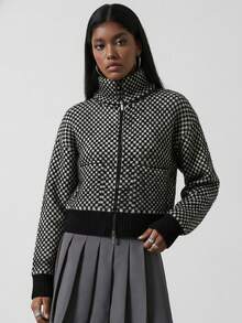 Se-Helo 女士春夏秋冬新款时尚服装，街头/日常通勤/时尚个性/休闲放松/节日圣诞，欧美风拼接针织休闲毛衣外套 - 黑與白 - 查看 6