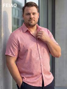 FEIAO Men's Retro Vintage Printed Short Sleeve Shirt, Polyester Fabric, Lightweight For Summer: Fashionable And Versatile, Suitable For Casual Daily Wear And Travel - Pink - View 3