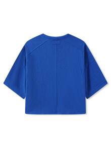 Women Half Sleeve Cropped Cardigan Shirt Short Sleeve Button Down Open Front Crewneck Loose Fit Knit T Shirt Y2k Casual Crop Tops Summer Fall Lightweight Jacket Outwear - 藍色 - 查看 4