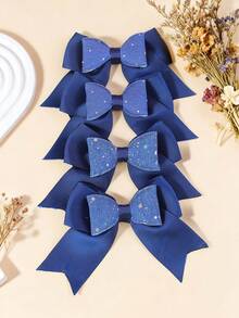 4个儿童/青少年蓝色丝带蝴蝶结发夹，休闲优雅发饰，绝佳礼品之选