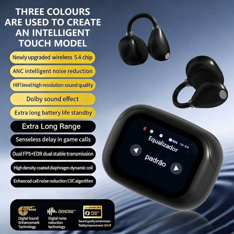 GTEQY Mini Wireless Earbuds: LED Touchscreen & Real-Time Translation | Noise Cancelling, Bluetooth 5.4, 10H Battery | Ergonomic & Comfortable Fit - Black - View 1