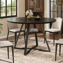 Round Dining Table (One Piece) Kitchen Table Breakfast Table Metal Table Legs Marble Style Black And White - Black - View 1
