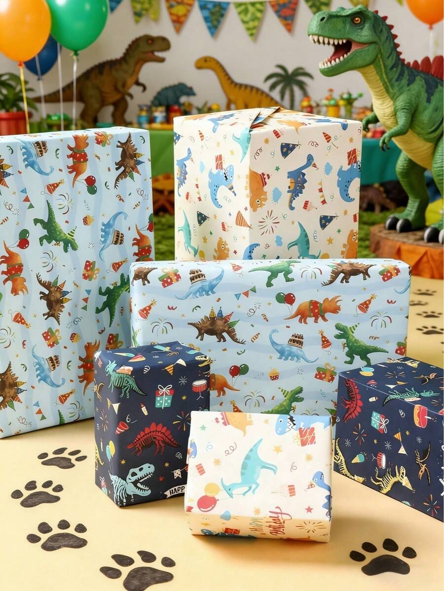 3/6 tờ giấy gói quà chủ đề khủng long, giấy gói quà sinh nhật, giấy gói quà tặng, giấy gói sách, phụ kiện bó hoa, đồ trang trí tiệc sinh nhật, đồ trang trí quà tặng chủ đề khủng long rừng rậm, phụ kiện đóng gói quà tặng, giấy gói quà tặng cho tiệc mừng em bé.