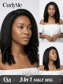 CURLYME Wear & Go Burmese Curly Half Wig InvisiFit Strap Human Hair Kinky Straight Texture 180% Density Glueless Easy Style For Beginners - SNatural - View 1