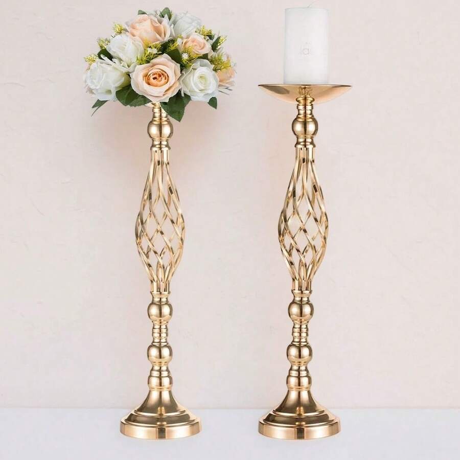 Elegant Tall Gold Vases With Pillar Candle Holders For Wedding Table Centerpieces - Set Of 2 - Multicolor - View 1