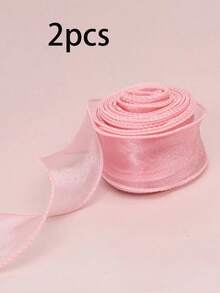 1 件半透明欧根纱丝带，带卷边，非常适合礼品包装、蛋糕装饰、婚礼、DIY 蝴蝶结缎带，用于节日派对装饰，回到学校情人节
