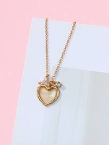 1pc Heart-Shaped Zinc Alloy & Faux Pearl Necklace, Suitable For Girls, Friends, Vacation Wear - one-size - View 4
