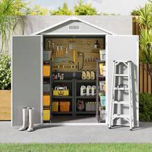 Asofer 6x4.4 Outdoor Furniture Outdoor Resin Storage Shed With Foundation, Waterproof Outside Sheds Storage With Floor Window Lockable Door Included, Plastic Sheds For Garden Herramientas Tools Storage In Backyard, Patio, Lawn,Outdoor Decor - Xám - Xem 2