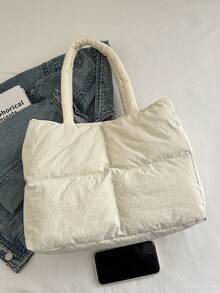 新款时尚大容量加厚手提包/单肩包，适合聚会、郊游、度假、购物和日常使用，可存放硬币、手机等物品，也适合作为办公室女士、大学生和上班族的公文包，优雅女士包。 - 白色 - 查看 5