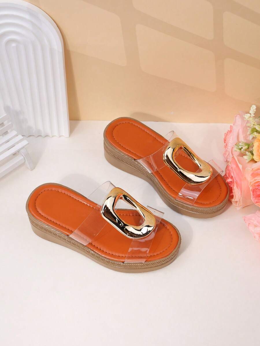 Girls' Fashion Slippers, Casual High Heel Wedge Sandals, Cute For Spring And Summer - Brown - View 1