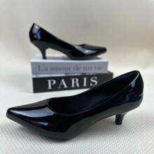Women's Dress Shoe, Pointed Toe, Patent Leather, Low Heel (5cm), Comfortable, Casual, Evangelical Fashion. - 黑色 - 查看 4