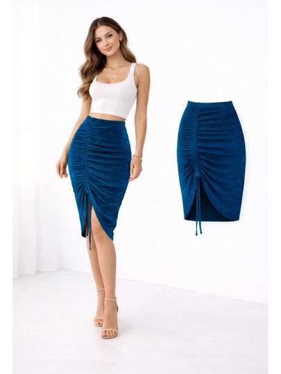 Falda con Abertura Sirena Tipo Terciopelo Satinada