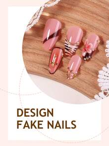 24 móng giả acrylic bóng kiểu Pháp, hình dáng hạnh nhân cỡ trung bình, trang trí hoa văn 3D bằng kim loại, đính đá và họa tiết đường kẻ vàng, phong cách Y2K thời thượng, phù hợp cho phụ nữ và bé gái sử dụng hàng ngày. - Nhiều màu - Xem 3