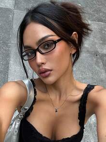 1 Pair Small Rectangular Plastic Computer/Gaming/TV/Phone Glasses, Relieve Eye Fatigue, Lightweight Glasses, Fashionable Transparent Lens Eyeglass Frame - Black - View 3