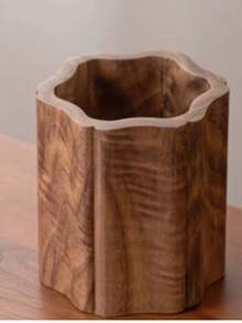 Large Capacity Wooden Pen Holder Desk Organizer, Retro Walnut Wood Pen Cup For Office