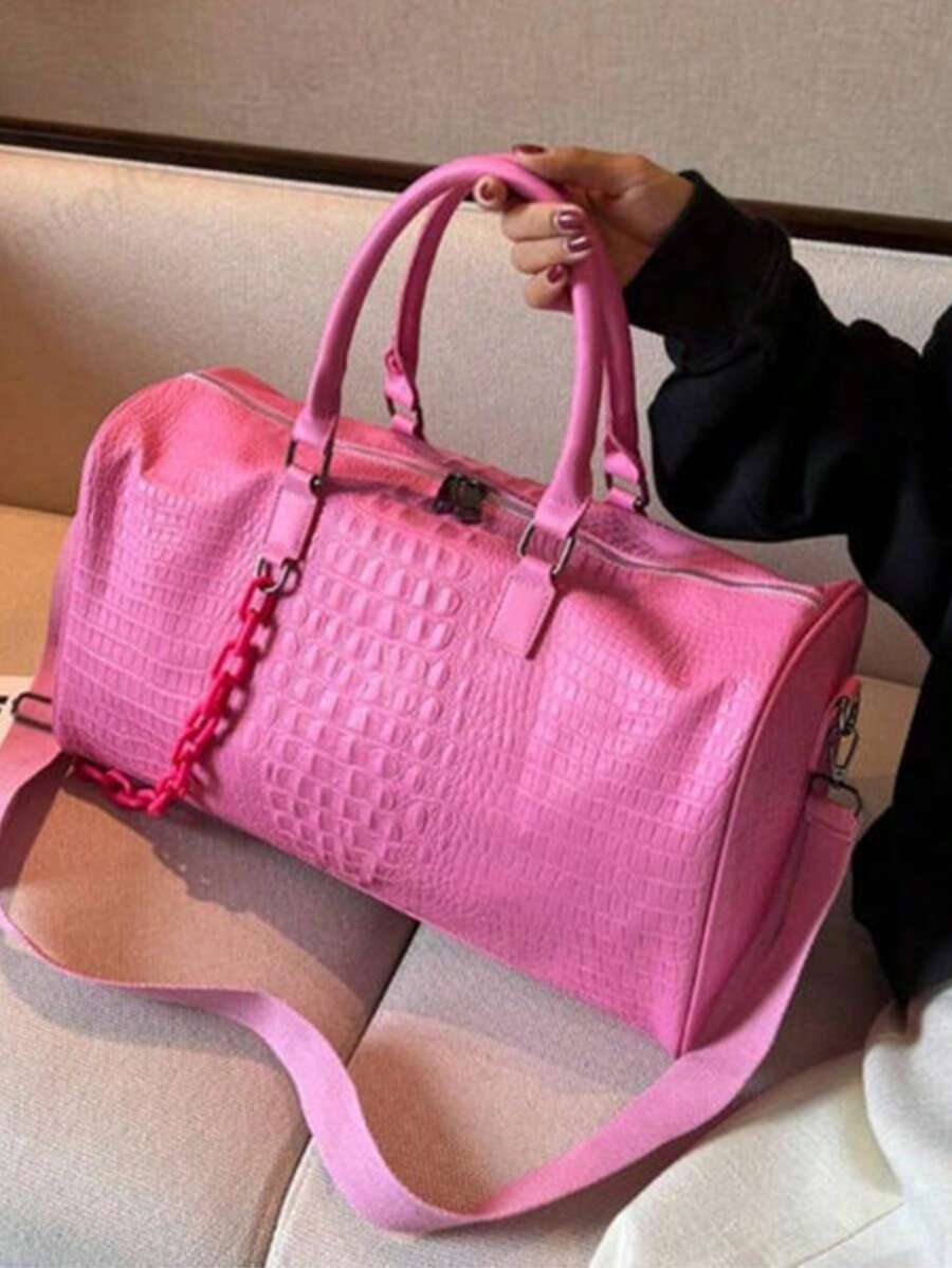 1pc Minimalist Crocodile Leather Texture Travel Bag, Can Be Carried By Hand Or Crossbody, Suitable For Business Travel, Travel, Back To School, Moving Travel Storage Bag Travel Gear Airport Travel Goods Clothes Duffel Bag Creative Boys Gifts Boyfriend Dad Birthday Gifts Bag For School School Accessories School Stuff - 彩色 - 查看 1