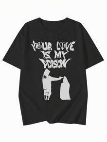 2026 Summer New Women's Casual Round Neck Loose Personalized Punk Print Graphic Streetwear Short Sleeve T-Shirt - Black - View 5