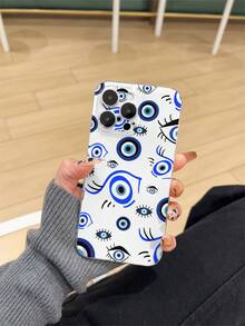 1pc Thick Transparent Anti-Drop UV Painted Pink TPU Phone Case With Minimalist Devil's Eye & Eye Graphic Design, Compatible With IPhone 17/17 Air/17 Pro/17 Pro Max, 16/16 Plus/16 Pro/16 Pro Max, 15/15 Plus/15 Pro/15 Pro Max, Galaxy S25 Ultra, S24 Ultra Series. Provides Lens Protection And Can Be Used As A Protective Cover, Ideal Gift For New Year, Christmas, Halloween Or Valentine's Day For Family, Friends, Colleagues - Multicolor - View 2