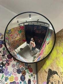 Round Wall-Mounted Decorative Corner Mirror - Full Length Horizontal Wall-Mounted Mirror, Plastic Frame, No Power Required | Home Decor Accessory, Portable Mirror, Suitable For Living Room, Bedroom, Hallway, Bathroom, Dressing Room, Room Decoration.