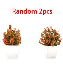 4盆/2盆/1盆迷你仿真花卉植物，盆栽仿真小植物，家居办公桌装饰，厨房绿植，秋季餐桌摆件，乡村风格房间装饰，咖啡桌装饰，适合秋季、万圣节、圣诞节（橙色） - 彩色 - 查看 9