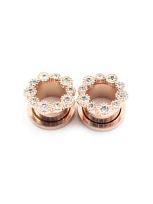 2pcs Stainless Steel Flower Crystal Zirconia Screw Ear Gauges, Size 6mm-16mm - Ear Expander - View 17