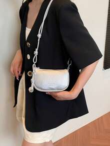 Litchi Grain Mini Handbag, Women's New Fashion Compact Daily Crossbody Bag - Silver - View 3