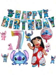 11pcs Lilo & Stitch Themed Birthday Decoration Set For Ages 1-9, Including Stitch-Shaped Balloons And 'HAPPY BIRTHDAY' Letter Banner, Perfect For Birthday Parties - Multicolor - View 12