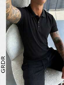 GRDR 1pc Men's Business POLO Shirt - Workwear - Black - View 1