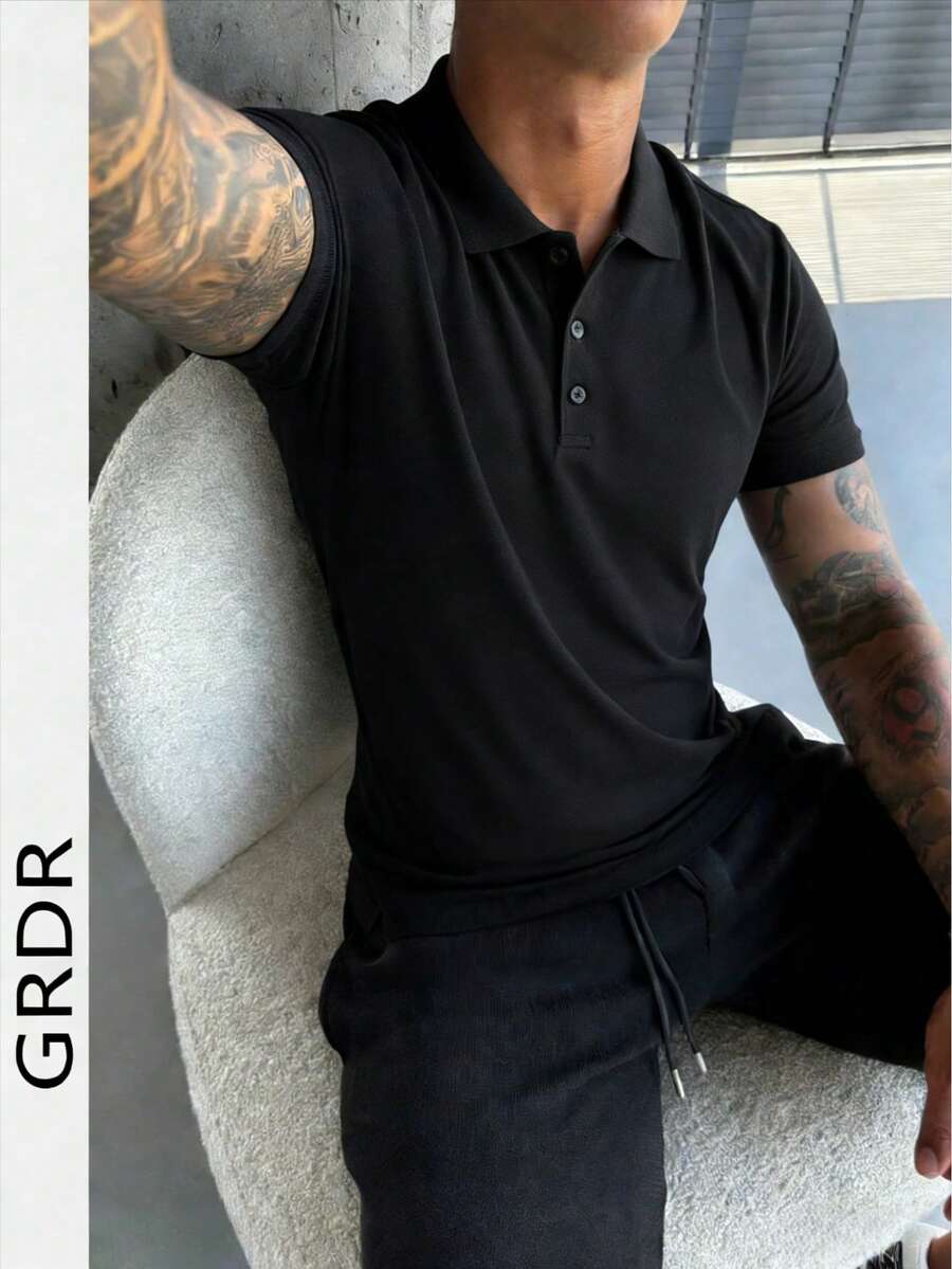 GRDR 1pc Men's Business POLO Shirt - Workwear - Black - View 1