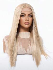 Tóc giả thẳng màu vàng nhạt, chịu nhiệt, kích thước 13x4 inch - Kiểu tóc tự nhiên hàng ngày, dự tiệc, cosplay, phù hợp với mọi tông da, tóc giả ngắn, phụ kiện tóc dự tiệc, đạo cụ trang phục - Vàng lanh - Xem 3