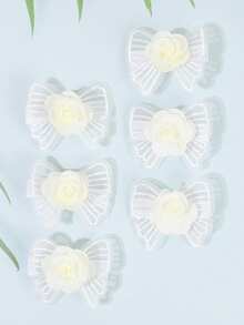 6pcs White And Pink Mesh Hair Bows For Girls Elegant Tulle Flower Hair Clips Aesthetic Sweet Alligator Clips Sweet Girls Gifts Hairpins Clips Casual Wedding Hair Barrettes Baby Hair Accessories - Multicolor - View 2