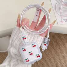 Set de 5 protectores de cable de carga de resina con diseño de cereza, compatibles con cargador Apple de 40W, adecuados para iPhone 17/17 Pro Max, organizador de enrollado para cargador rápido de 40W - Rojo - Ver 3