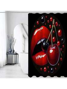 Bộ rèm phòng tắm họa tiết môi đỏ anh đào 1/3/4 món (bao gồm thảm tắm, nắp bồn cầu hình chữ U và 12 móc treo) - Họa tiết môi đỏ quyến rũ, kích thước 70.8*70.8 inch và các kích thước khác, trang trí phòng tắm lãng mạn, bộ phụ kiện phòng ngủ. - Nhiều màu - Xem 19