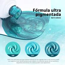 Pack de tres botellas de gel de esmalte de uñas de diferentes colores (15 ml cada una) con una fórmula de larga duración de calidad profesional, compatible con lámparas UV y LED. Proporciona un acabado brillante y firme, ideal para manicura avanzada en el entorno del hogar. Producto especialmente recomendado para adolescentes y adultos interesados en el cuidado de las uñas. También es una gran opción de regalo Cherimoya - Multicolor - Ver 5
