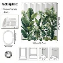 Curtain 200 X 200cm Green Shower Curtains Set Mould Mildew Proof Resistant 3D HD Nature Palm Leaves Bathroom Curtains Washable Weighted Hem Fabric Polyester With 12 Hooks For Wet Room - 200Wx200Lcm1Panels - View 3